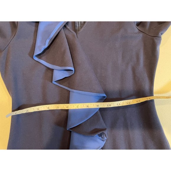 SABIE Women's Sheath Midi Dress Draped Ruffle V Neck Long Sleeve Blue Size Large - Picture 6 of 9